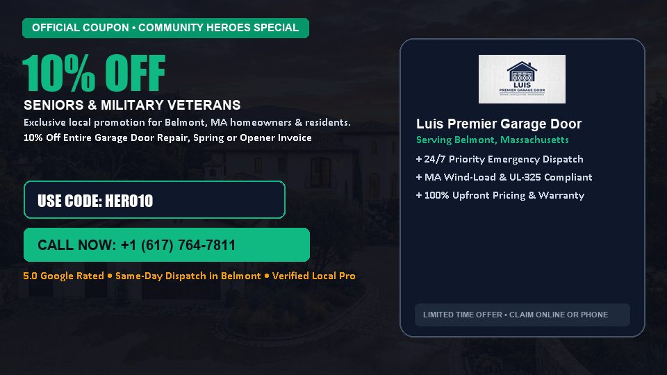 Luis Premier Garage Door 10% OFF Seniors & Military Veterans in Belmont, MA